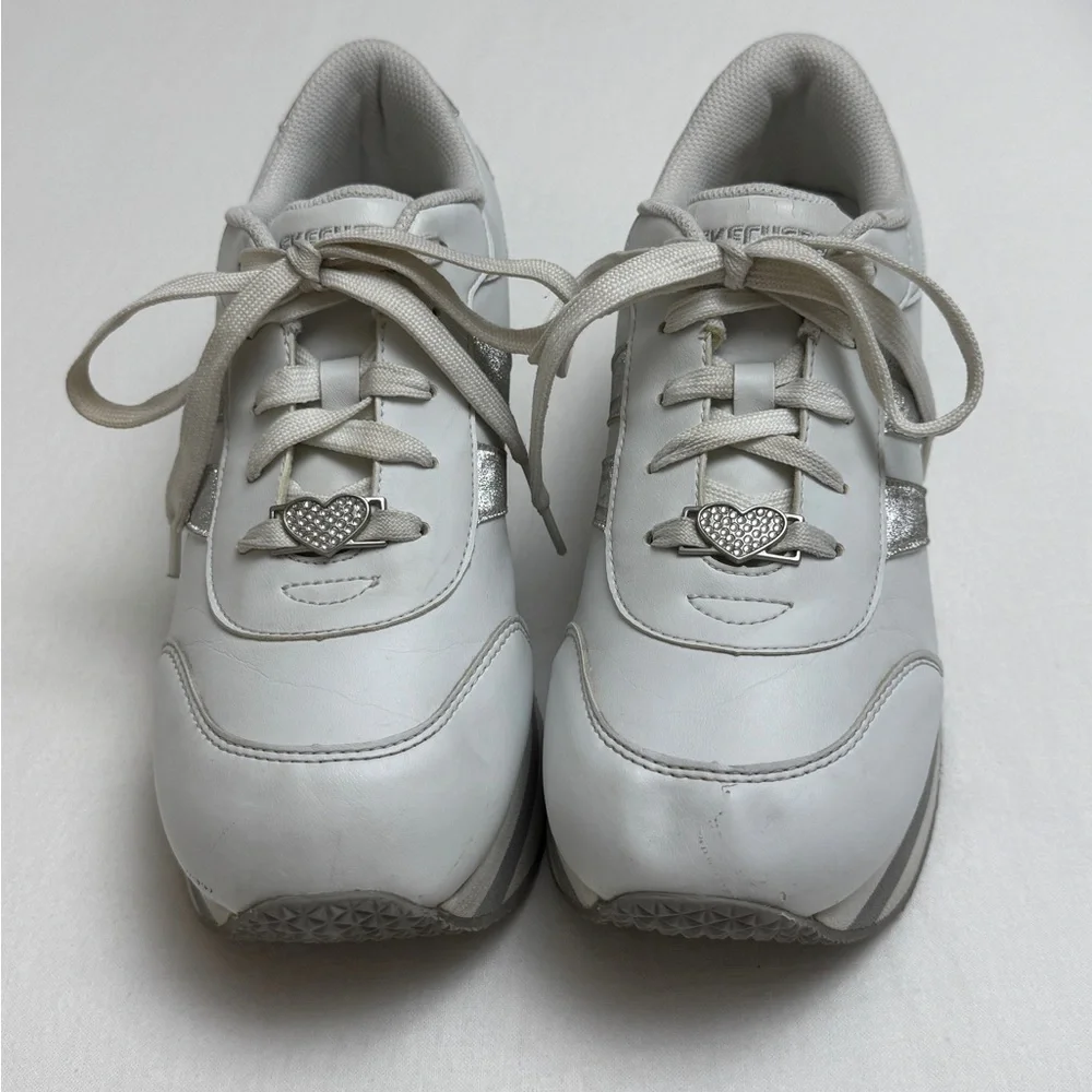 Vintage Y2K Platform Skechers Silver & White Heart Charms Size 9 Retro 90’s